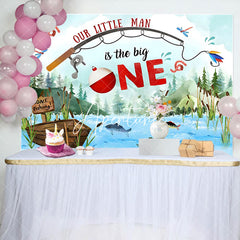 Aperturee - Our Little Man Mountain River Fish Birthday Backdrop