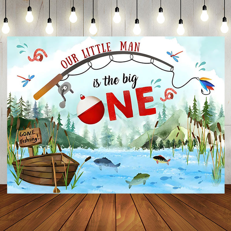 Aperturee - Our Little Man Mountain River Fish Birthday Backdrop