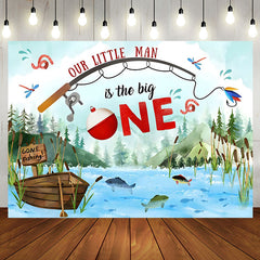 Aperturee - Our Little Man Mountain River Fish Birthday Backdrop
