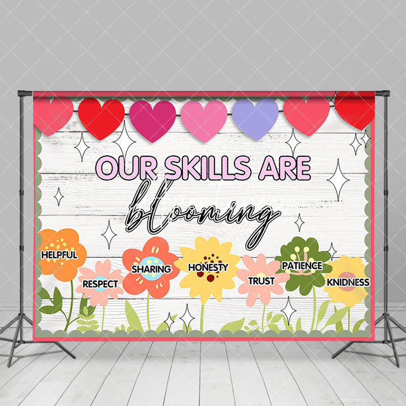 Aperturee - Our Skills Are Blooming Heart Floral Wooden Backdrop