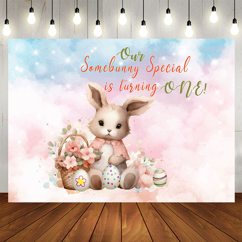 Aperturee - Our Somebunny Special Egg Pink 1st Birthday Backdrop