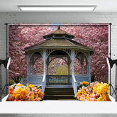 Aperturee - Outdoors Pavilion Pink Sakura Flower Spring Backdrop
