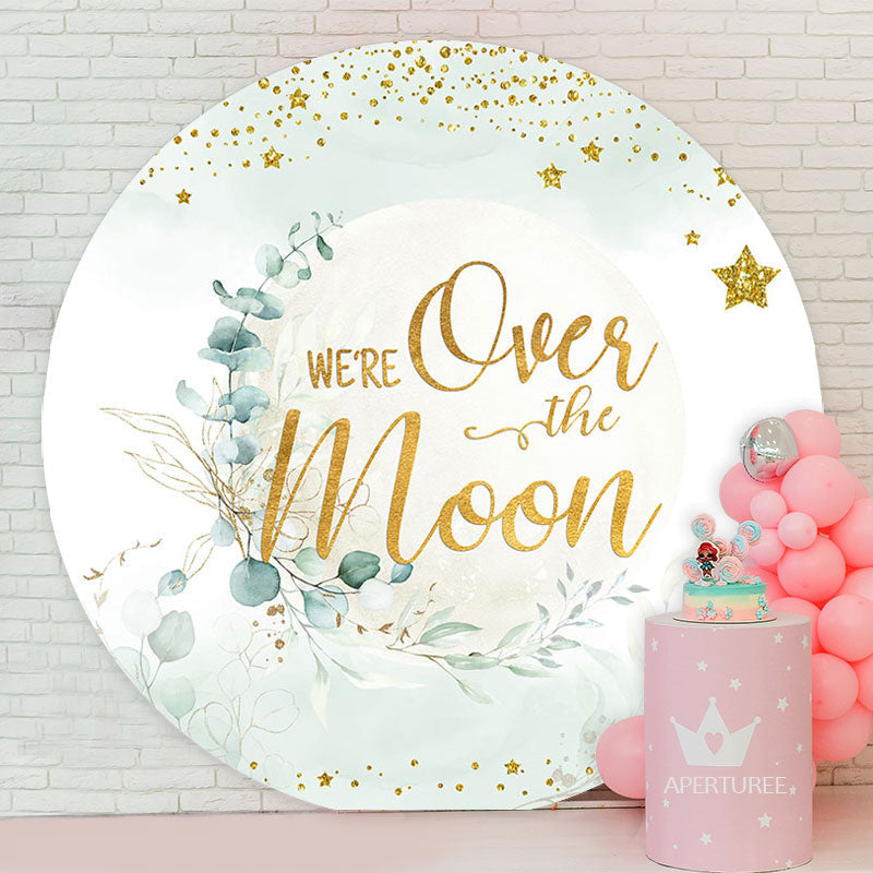 Aperturee - Over The Moon Golden Stars Baby Shower Backdrop