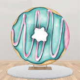Aperturee - Paint Blue Pink Cream Donut Round Birthday Backdrop