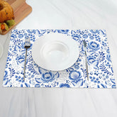 Aperturee - Paisley Blue Floral Leaf Pattern Set Of 4 Placemats