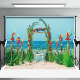 Aperturee - Palm Leaves Arch Sandy Beach Summer Photo Backdrop