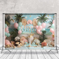 Aperturee - Palm Tree Shell Balloons Coastal Cake Smash Backdrop