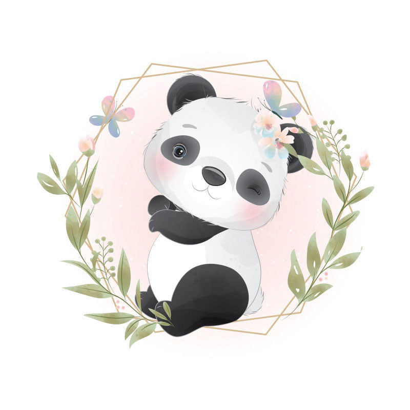 Aperturee - Panda And Leaves Round Baby Shower Backdrops