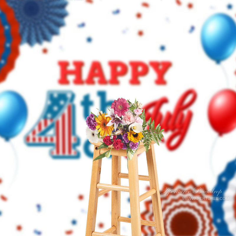Aperturee - Paper Flower Ribbons White Independence Day Backdrop