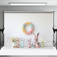 Aperturee - Paper Wreath Wall Cute Rabbit Crafts Floral Backdrop