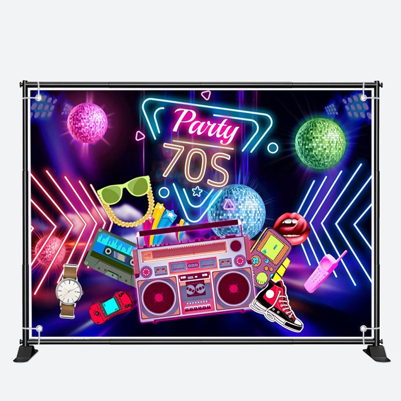 Aperturee - Party 70S Music Neon Light Happy Birthday Backdrop