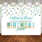 Aperturee - Patrick Is Three Clover White 3th Birthday Backdrop