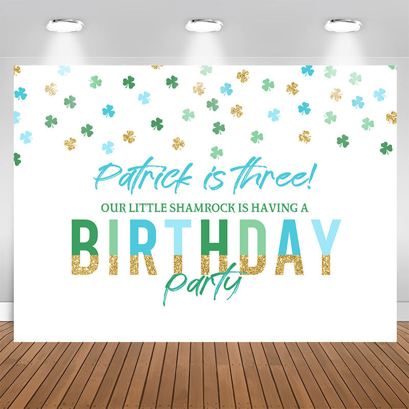 Aperturee - Patrick Is Three Clover White 3th Birthday Backdrop