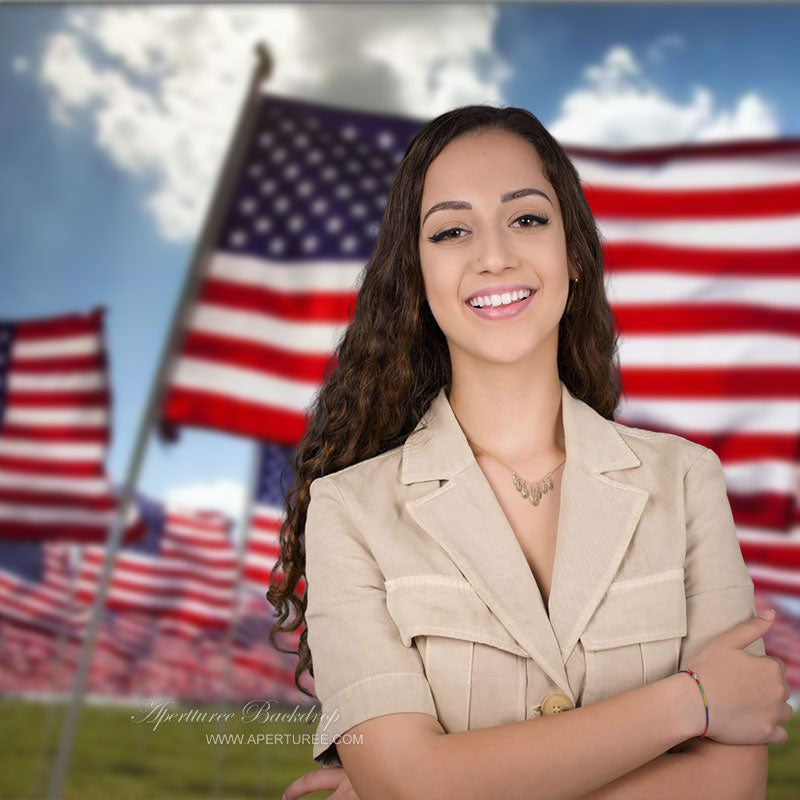 Aperturee - Patriotic Outdoor USA Flag Independence Day Backdrop