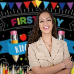 Aperturee - Pencil Apple Black First Day Of Kindergarden Backdrop