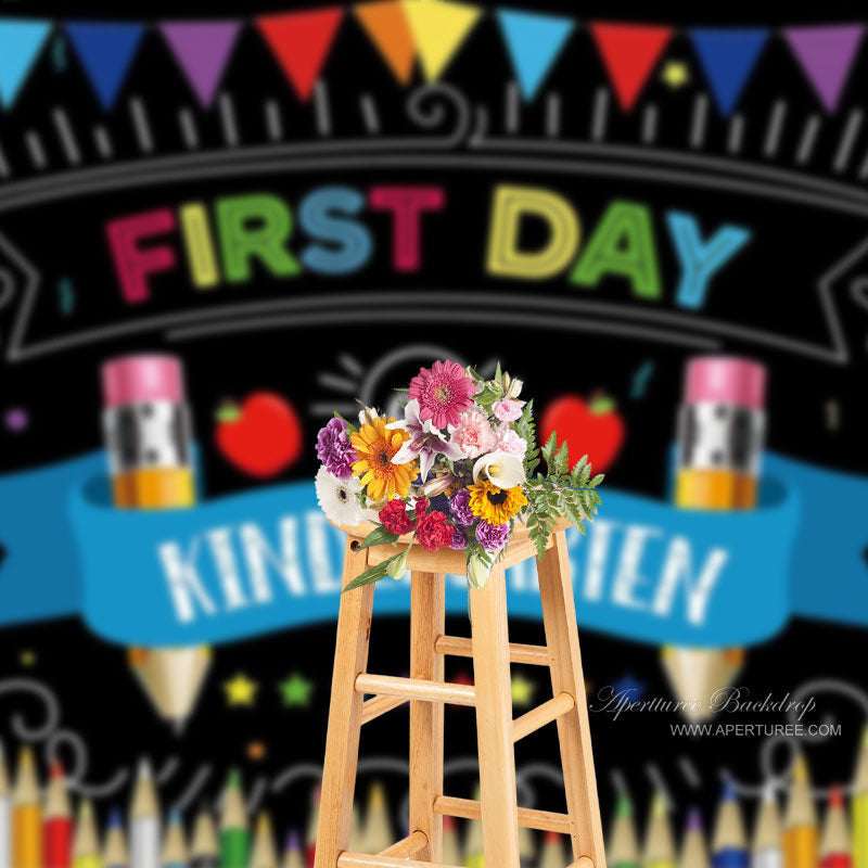 Aperturee - Pencil Apple Black First Day Of Kindergarden Backdrop