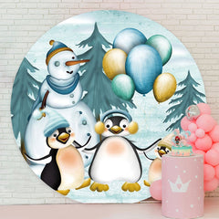Aperturee - Penguin And Snowman Round Baby Shower Backdrop