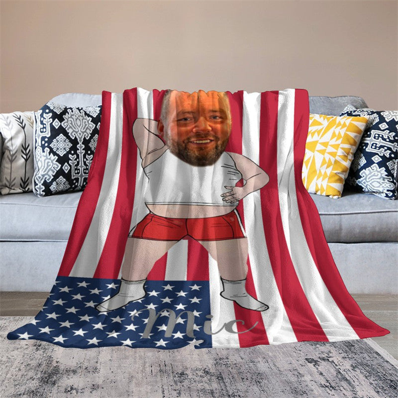 Aperturee - Personalized American Flag Slovenly Man Face Blanket