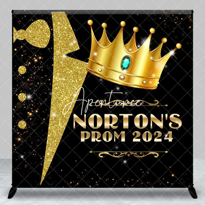 Aperturee - Personalized Golden Crown Glitter Backdrop For Prom