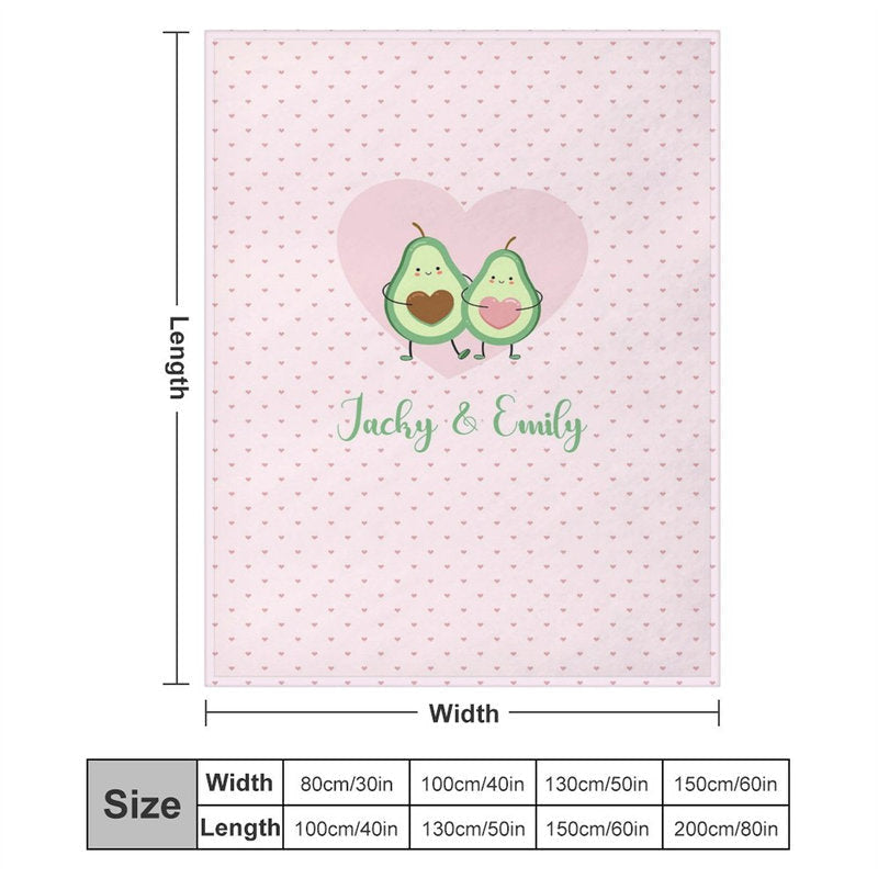 Lofaris Personalized Name Avocados Polka Hearts Couple Blanket