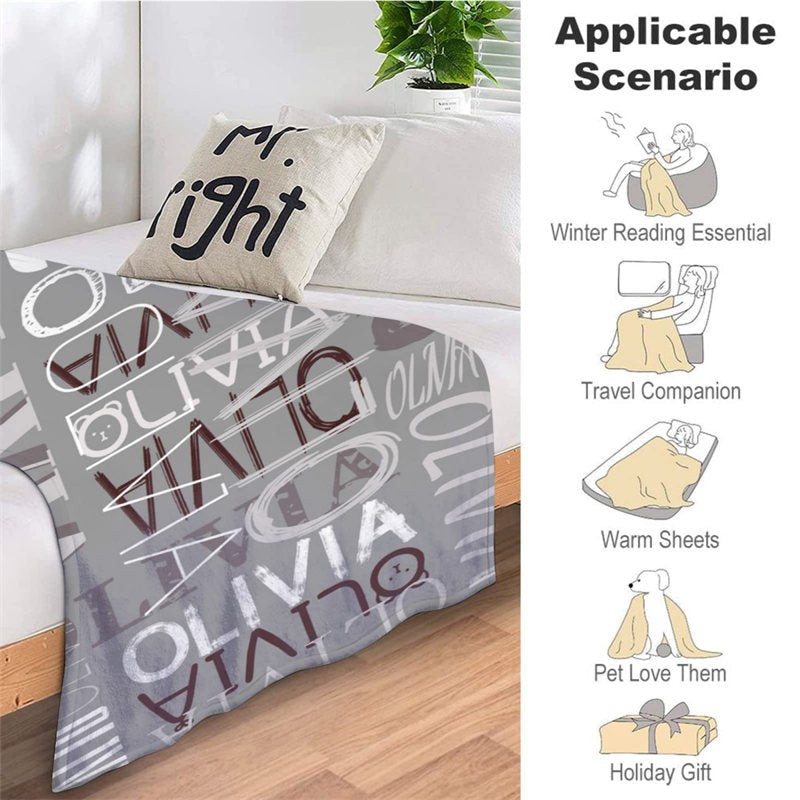 Lofaris Personalized Name Grey Throw Blanket Adult Kid Gift