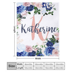 Lofaris Personalized Name Letter Blue Pink White Rose Blanket