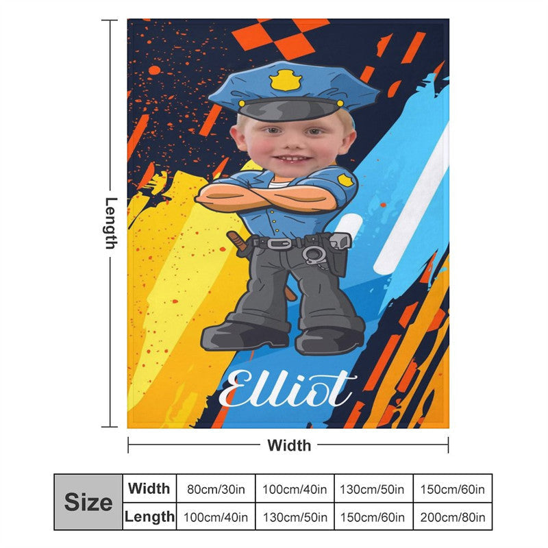 Aperturee - Personalized Photo Cartoon Hug Policeman Boy Blanket