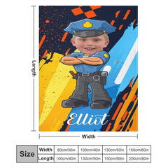 Aperturee - Personalized Photo Cartoon Hug Policeman Boy Blanket