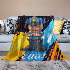 Aperturee - Personalized Photo Cartoon Hug Policeman Boy Blanket