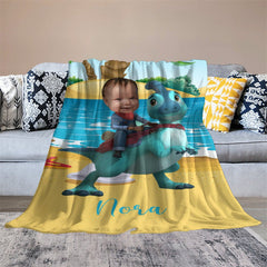 Aperturee - Personalized Photo Cowboy Dinosaur Beach Sea Blanket