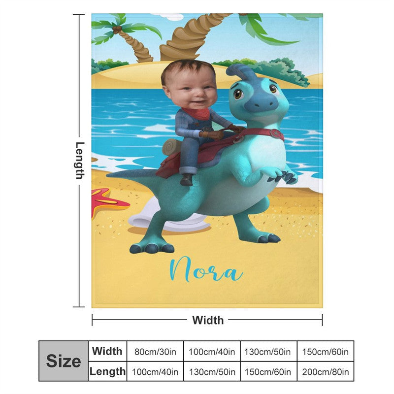 Aperturee - Personalized Photo Cowboy Dinosaur Beach Sea Blanket
