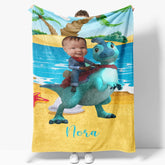 Aperturee - Personalized Photo Cowboy Dinosaur Beach Sea Blanket