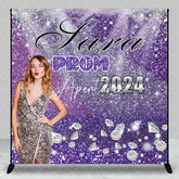 Aperturee - Personalized Photo Purple Diamonds Backdrop For Prom