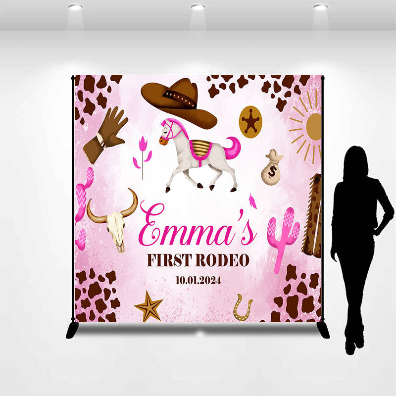 Aperturee - Personalized Pink Cowgirl 1St Birthday Backdrop