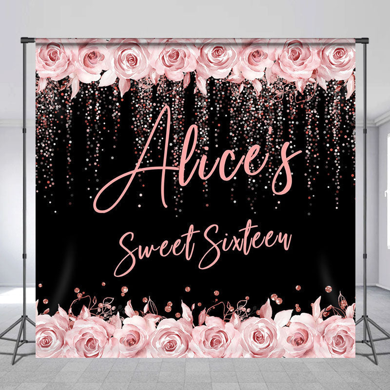 Aperturee - Personalized Pink Floral Bokeh Dot Birthday Backdrop