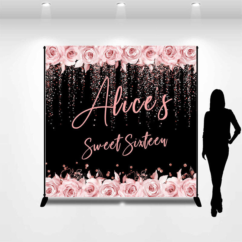 Aperturee - Personalized Pink Floral Bokeh Dot Birthday Backdrop