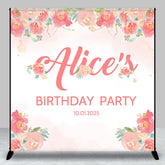 Aperturee - Personalized Red Flowers Backdrop For Birthday Party