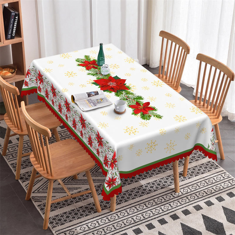 Aperturee - Pine Branches Red Poinsettia Christmas Tablecloth