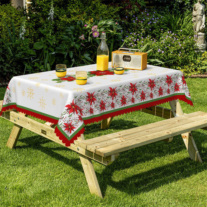Aperturee - Pine Branches Red Poinsettia Christmas Tablecloth