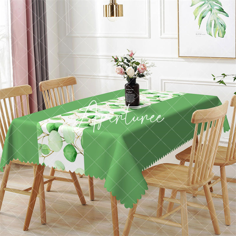 Aperturee - Pine Green Leaves Branch Spring Rectangle Tablecloth