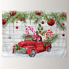 Aperturee - Pine Leaves Red Car Baubles Wood Xmas Backdrop