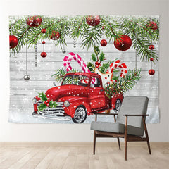 Aperturee - Pine Leaves Red Car Baubles Wood Xmas Backdrop