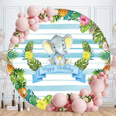 Aperturee - Pineapple And Blue Eleohant Round Birthday Backdrop