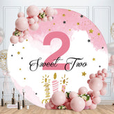 Aperturee - Pink 2 Sweet Two Glitter Circle Happy Birthday Backdrop