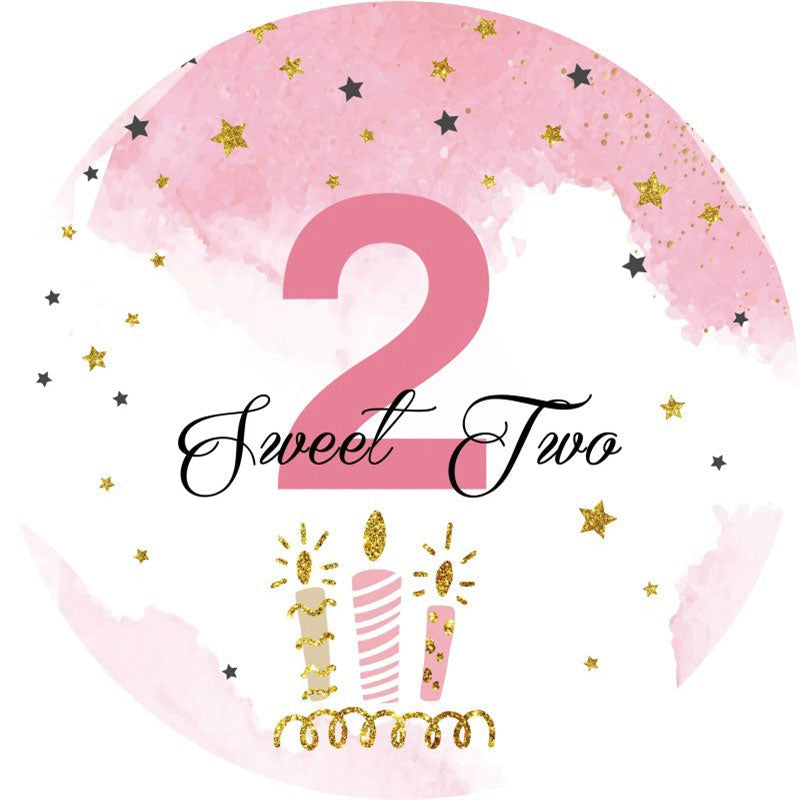 Aperturee - Pink 2 Sweet Two Glitter Circle Happy Birthday Backdrop