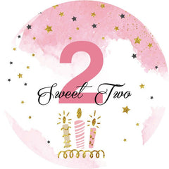 Aperturee - Pink 2 Sweet Two Glitter Circle Happy Birthday Backdrop