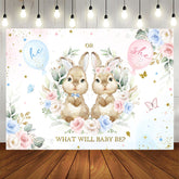 Aperturee - Pink And Blue Bunny Floral Baby Shower Backdrop