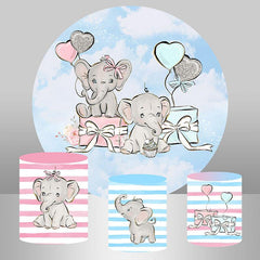 Aperturee Pink And Blue Elephant Round Backdrop For Baby Shower