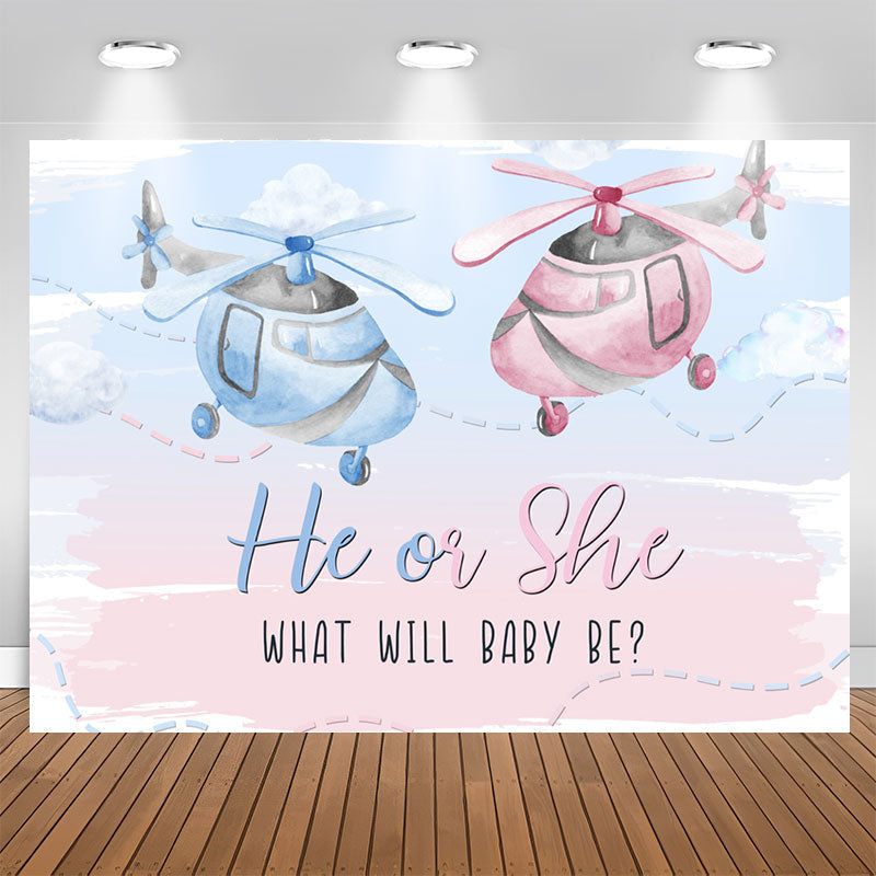 Aperturee - Pink And Blue Helicopter Backdrops For Baby Shower