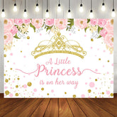 Aperturee - Pink And Gold Crown Little Princess Baby Shower Backdrop